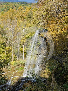 Early Autumn View of Falling Springs Waterfall, Virginia, USA