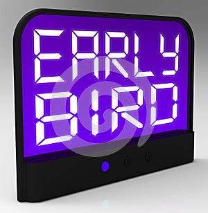 Early Bird Clock Shows Punctuality Or Ahead photo