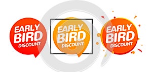 Early bird discount vector special offer sale icon set. Early bird icon cartoon promo sign banner