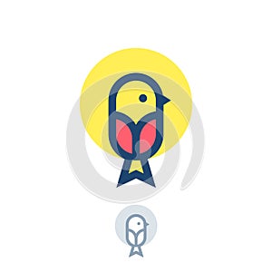 Early bird flat logo. Chatter icon. Love chat. Speaking school emblem. Cute small birds and yellow sun.