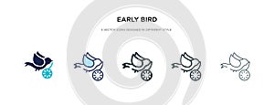 Early bird icon in different style vector illustration. two colored and black early bird vector icons designed in filled, outline