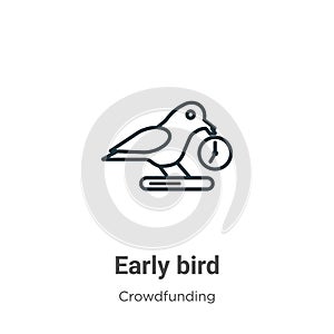 Early bird outline vector icon. Thin line black early bird icon, flat vector simple element illustration from editable