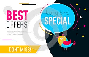 Early bird special flyer or banner design template. Early bird discount promotion. Vector illustration photo