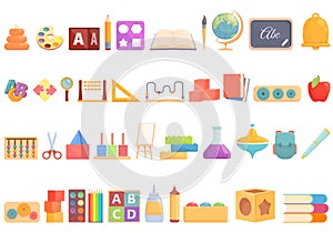 Early educations icons set cartoon vector. Children learn