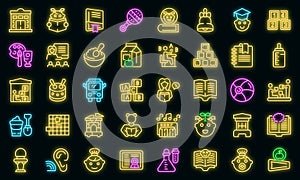 Early educations icons set vector neon