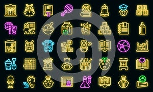 Early educations icons set vector neon photo