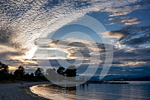 Early evening dramatic skies over ocean near Vancouver