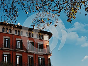 Early evening sunlight on upper floors of Palma city building photo