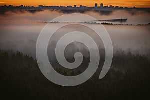 Early foggy morning over the city of Minsk