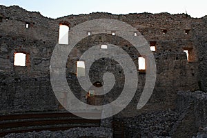 Early gothic inner courtyard with remains of residental buildings on castle Topolcany, Slovakia