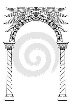 Early medieval Byzantine style round arch. photo