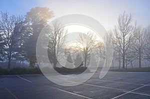 Early misty morning - Empty carpark photo