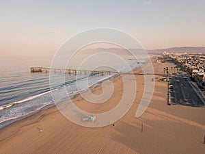 Early morning aerial sunrise view of the Venice beach in Los Ang