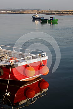 Early Morning, Amble Harbour, Red boat