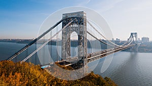 Early Morning Autumn View of George Washington Bridge - Hudson River - Fort Lee, New Jersey and Bronx, New York City, New York