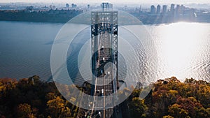 Early Morning Autumn View of George Washington Bridge - Hudson River - Fort Lee, New Jersey and Bronx, New York City, New York