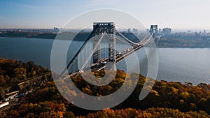 Early Morning Autumn View of George Washington Bridge - Hudson River - Fort Lee, New Jersey and Bronx, New York City, New York