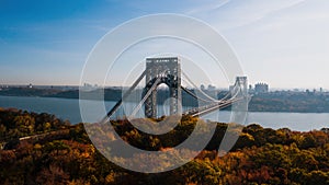 Early Morning Autumn View of George Washington Bridge - Hudson River - Fort Lee, New Jersey and Bronx, New York City, New York