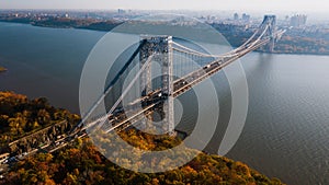 Early Morning Autumn View of George Washington Bridge - Hudson River - Fort Lee, New Jersey and Bronx, New York City, New York