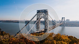 Early Morning Autumn View of George Washington Bridge - Hudson River - Fort Lee, New Jersey and Bronx, New York City, New York