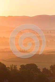 Early morning on countryside, San Quirico dÂ´Orcia, Tuscany, Ita