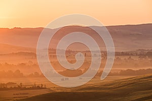 Early morning on countryside, San Quirico dÂ´Orcia, Tuscany, Ita