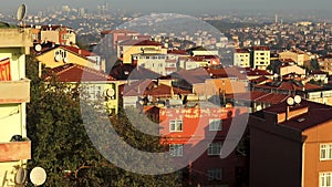 Early morning crowded city view. Areal view of suburbian Istanbul