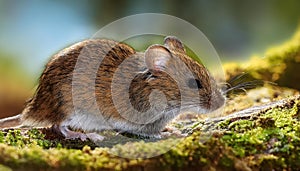 Early Morning Encounter with a Field Vole Amidst Golden Fields, Gently Illuminated by the Soft Light of Dawn, Capturing the photo