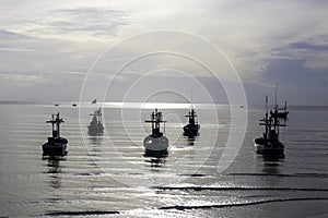 Early morning fishing boat navigation lamps,Hua Hin, Thailand