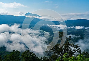 Early Morning Fog and Sharp Top Mountain