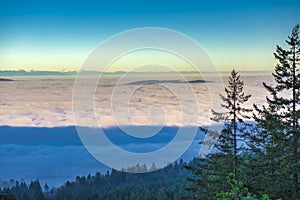 Early morning haze in the mountains with the Canadian rockies