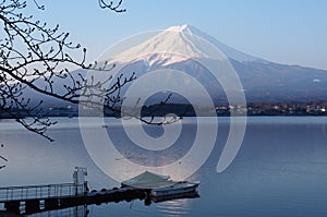 Early morning at the Kawaguchiko lake, Mount Fuji view, Japan.