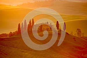 Early-morning light on an Italian villa