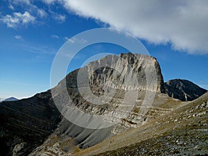 Mitikas peak from Muses Plateau on top of Mount Olympus, Greece photo