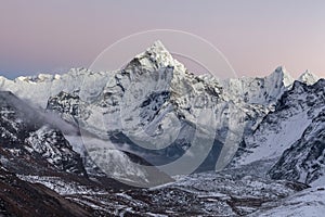 Early morning lights over the mountain Ama Dablam.