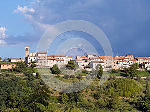 Early morning in Lunigiana. The hilltop village of Moncigoli.