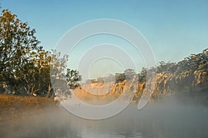 Early morning mist and fog on the Murray River near Wakerie in South Australia