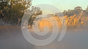 Early morning mist and fog on the Murray River near Wakerie in South Australia