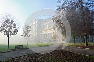 Early morning mist at the Royal Villa gardens