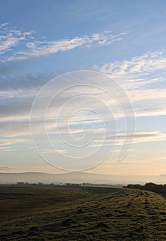 Early morning mist, sea wall, Pilling marsh