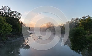 Early morning mist and sunrise in the Great Trinity Forest