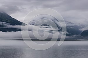 Early morning misty mountains in Valdez