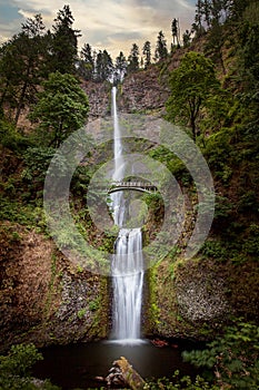 Early Morning Multnomah Falls Full view both Tiers photo