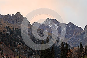 Early morning over the mountain peaks of the Zailiyskiy alatau.