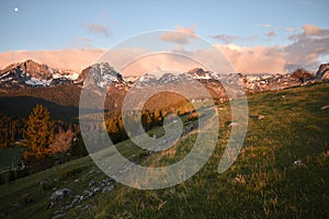 The early morning panorama of the Durmitor mountain