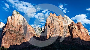 Early morning photo of the Court of the Patriarchs, Zion National Park, Utah, USA.