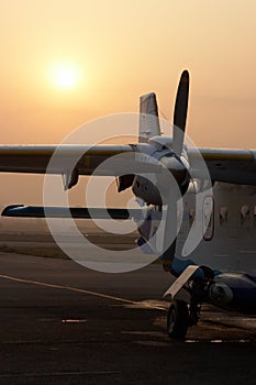 Early morning with rising sun in Kathmandu airport, Nepal