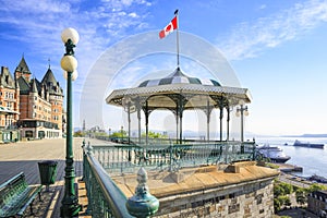 Early morning shot of Terrasse Dufferin with the Hotel Chateau Frontenac, Quebec City, Canada photo