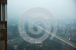Smog over noida delhi gurgaon in the morning photo