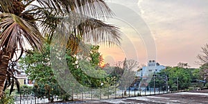 Early morning skies as Sun rises from the skylines of Bangalore